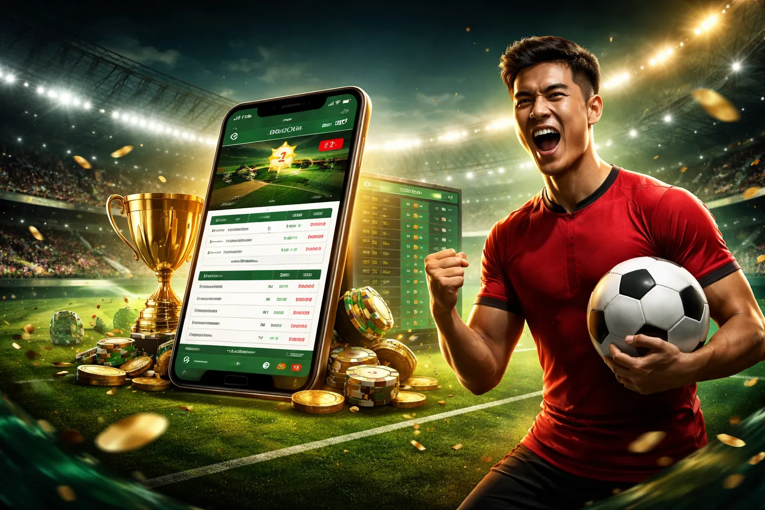 Sân vận động với trận đấu thể thao sôi động, tượng trưng cho cá cược thể thao 7ball casino